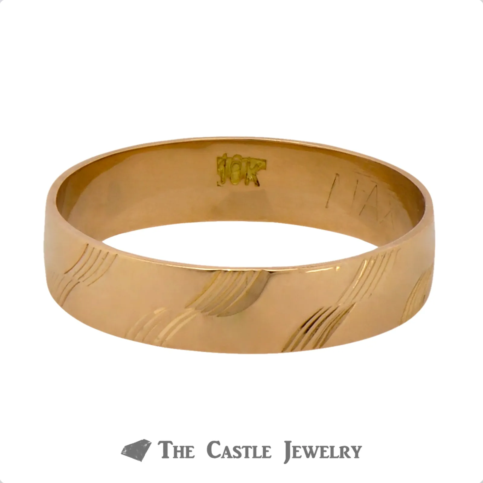 Ladies 18k Yellow Gold 4.5mm Textured Designed Wedding Band