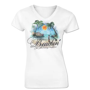 Ladies Beachin' - Short Sleeve Cotton V-Neck Tee