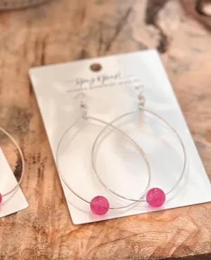 Large Bead Hoops Earrings Punch Pink
