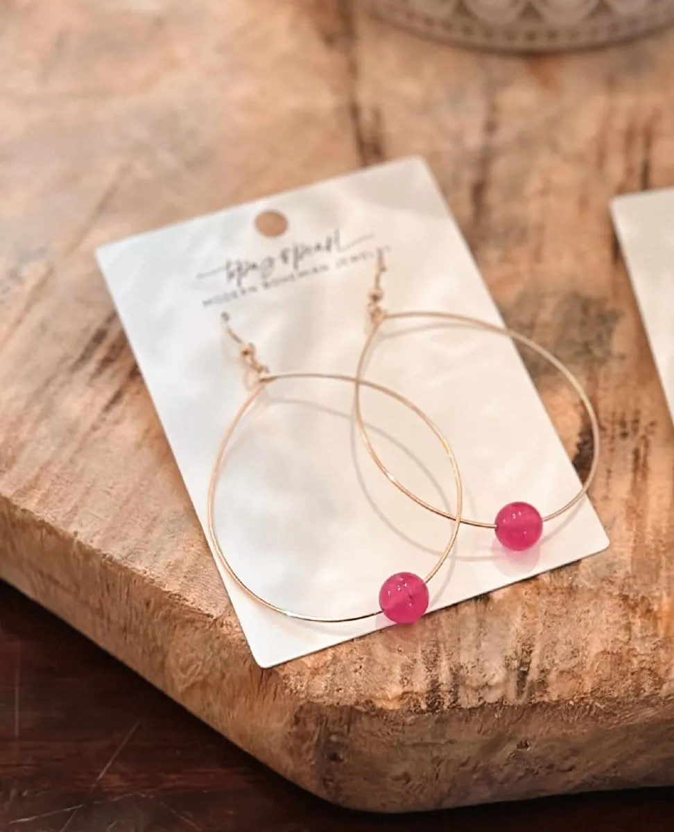 Large Bead Hoops Earrings Punch Pink