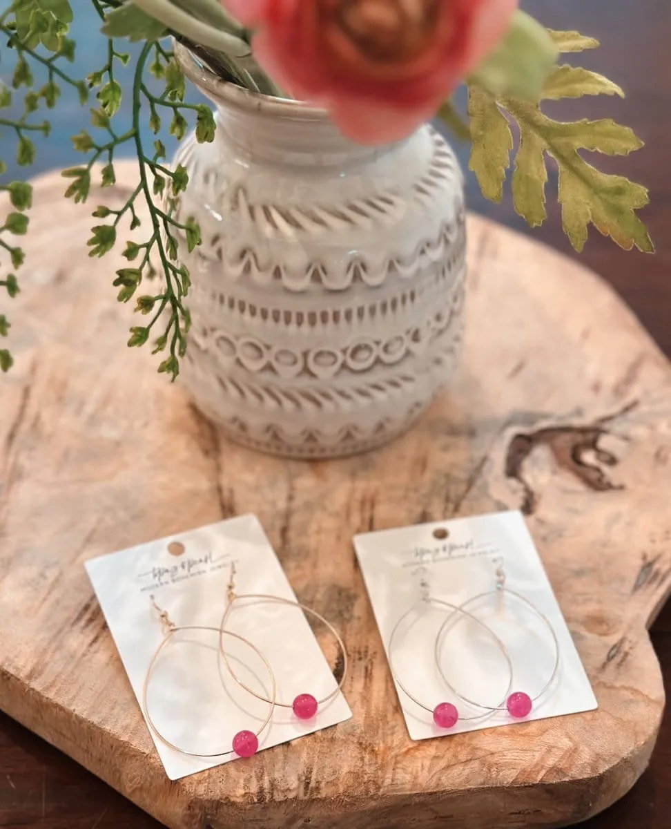 Large Bead Hoops Earrings Punch Pink