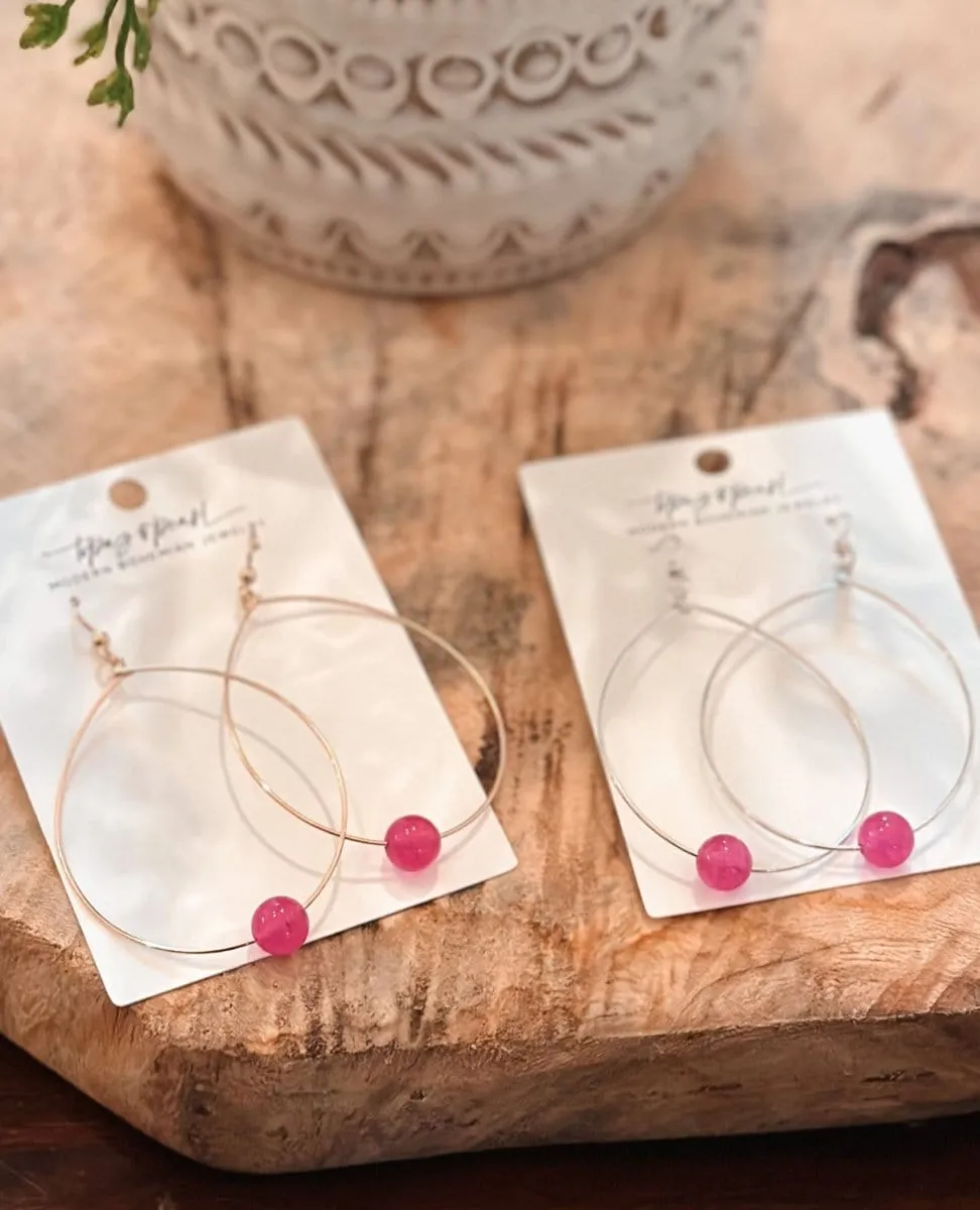Large Bead Hoops Earrings Punch Pink