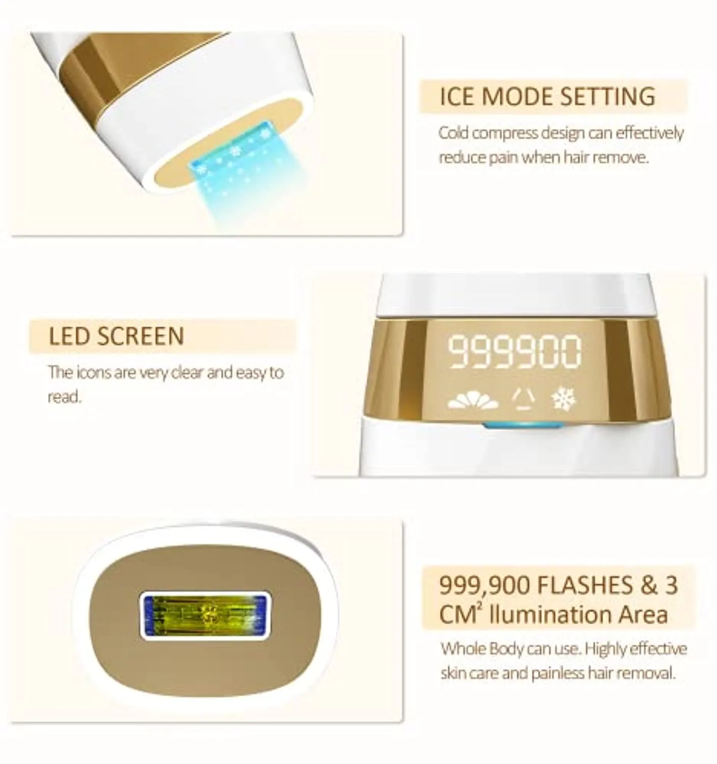 Laser Hair Removal,Hair Removal for Women and Men Permanent Painless Laser Hair Remover with Ice Cool, At Home Hair Removal Device for Facial, Whole Body, White Color
