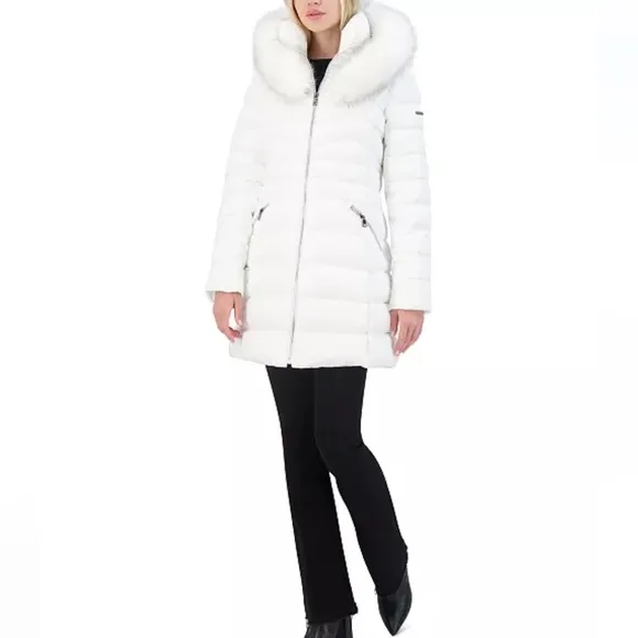 Laundry by Shelli Segal Women's Size XXL White Luxurious Puffer Jacket Fur Hood