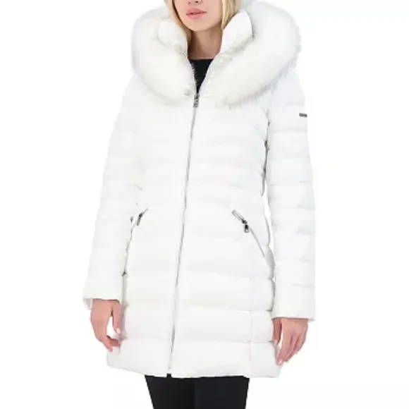 Laundry by Shelli Segal Women's Size XXL White Luxurious Puffer Jacket Fur Hood