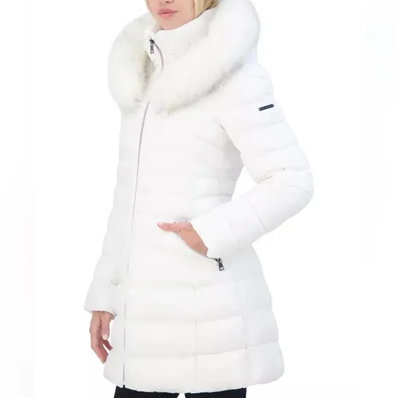 Laundry by Shelli Segal Women's Size XXL White Luxurious Puffer Jacket Fur Hood