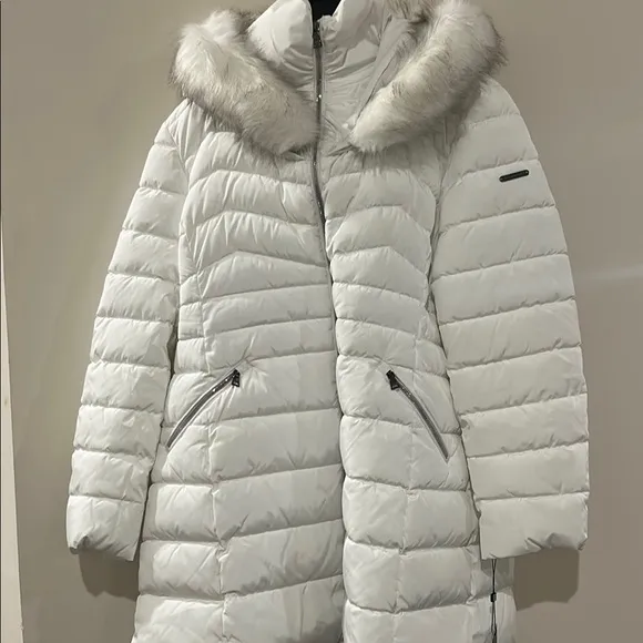 Laundry by Shelli Segal Women's Size XXL White Luxurious Puffer Jacket Fur Hood