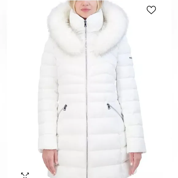 Laundry by Shelli Segal Women's Size XXL White Luxurious Puffer Jacket Fur Hood