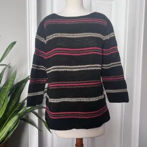 Lauren Ralph Lauren Hand Kit Sweater Womens L Linen Cotton 3/4 Sleeve Round Neck