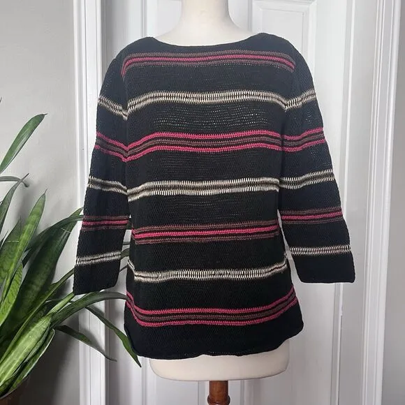 Lauren Ralph Lauren Hand Kit Sweater Womens L Linen Cotton 3/4 Sleeve Round Neck