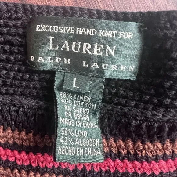 Lauren Ralph Lauren Hand Kit Sweater Womens L Linen Cotton 3/4 Sleeve Round Neck