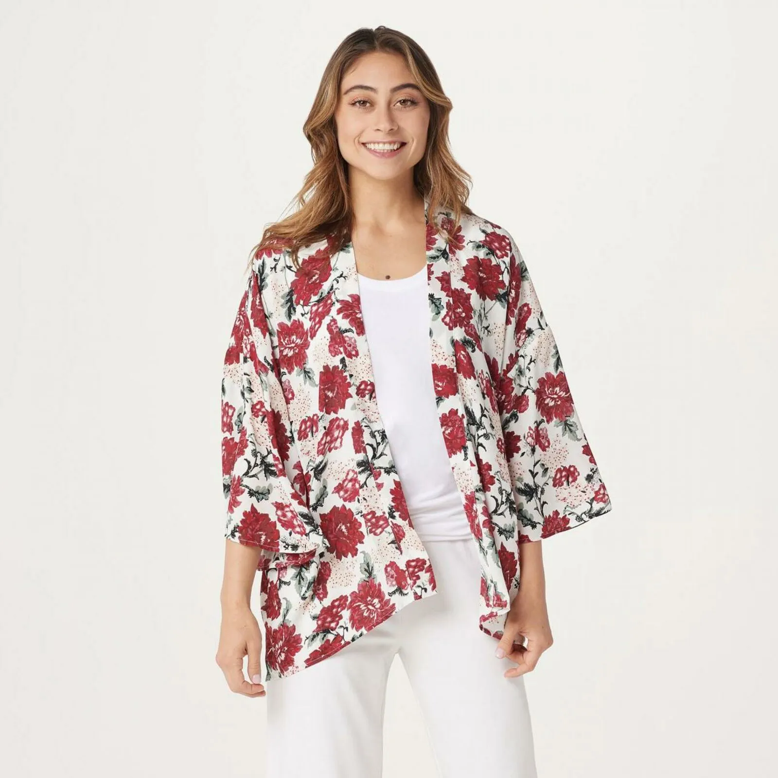 Laurie Felt Women's Open Front Printed Kimono