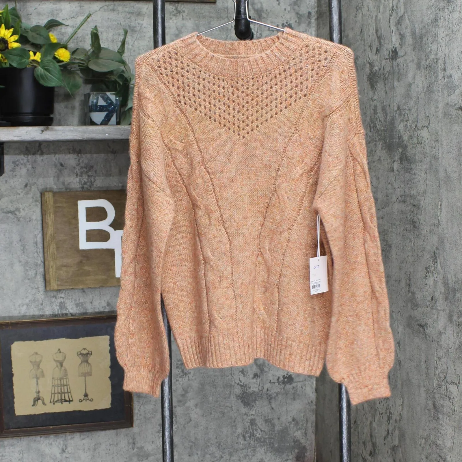 Lc Lauren Conrad Womens Cable-Knit Texture Sweater Brick Heather Red M