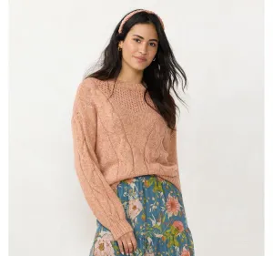 Lc Lauren Conrad Womens Cable-Knit Texture Sweater Brick Heather Red M