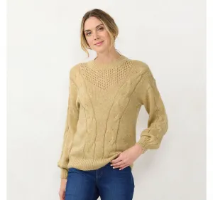 Lc Lauren Conrad Women's Cable-Knit Texture Sweater Light Harvest Brown M