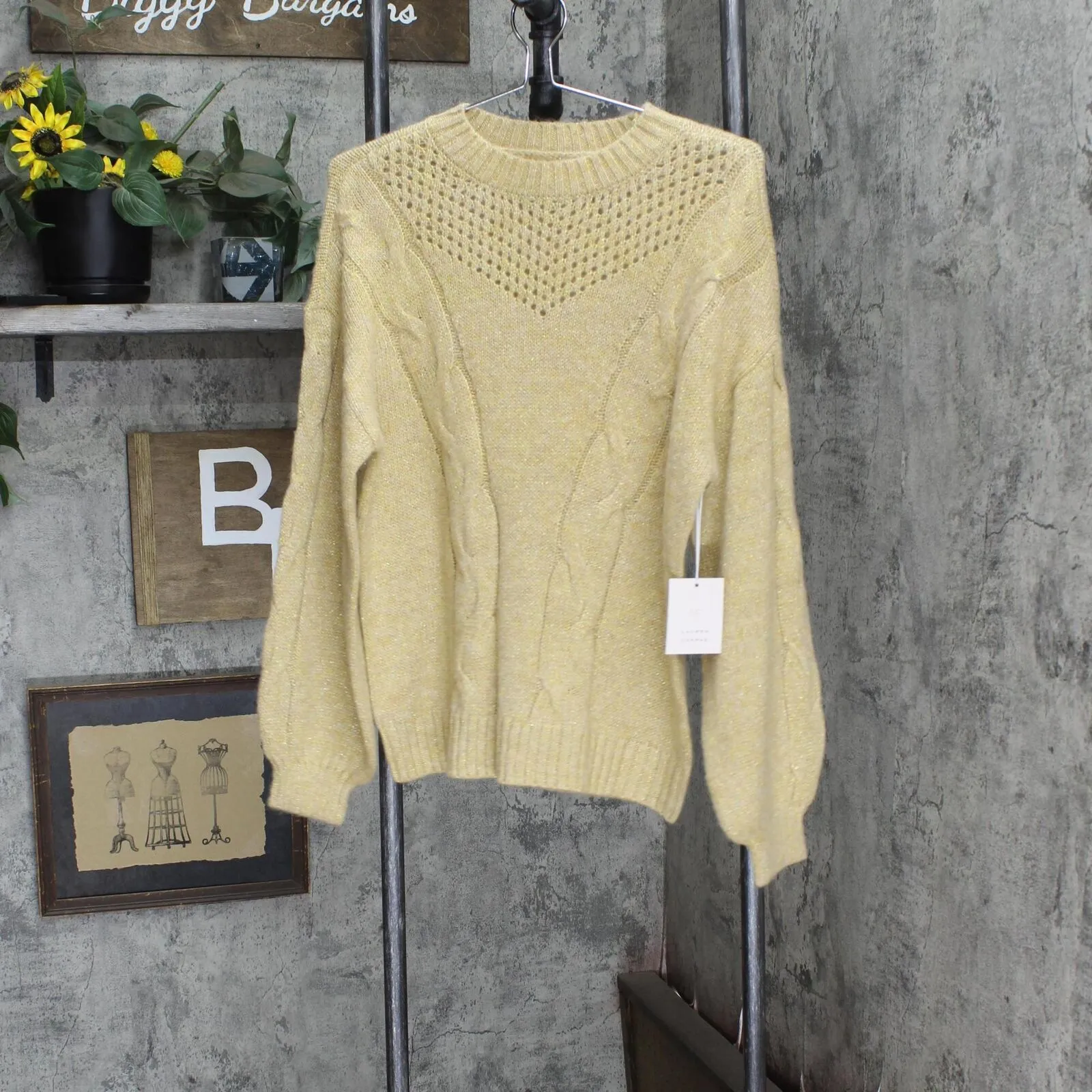 Lc Lauren Conrad Women's Cable-Knit Texture Sweater Light Harvest Brown M