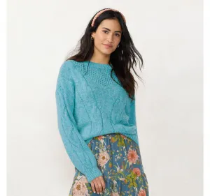 Lc Lauren Conrad Women's Cable-Knit Texture Sweater Teal Heather Blue M