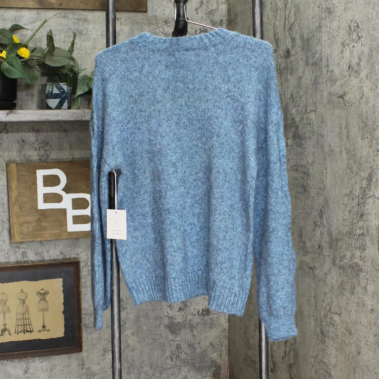 Lc Lauren Conrad Women's Cable-Knit Texture Sweater Teal Heather Blue M