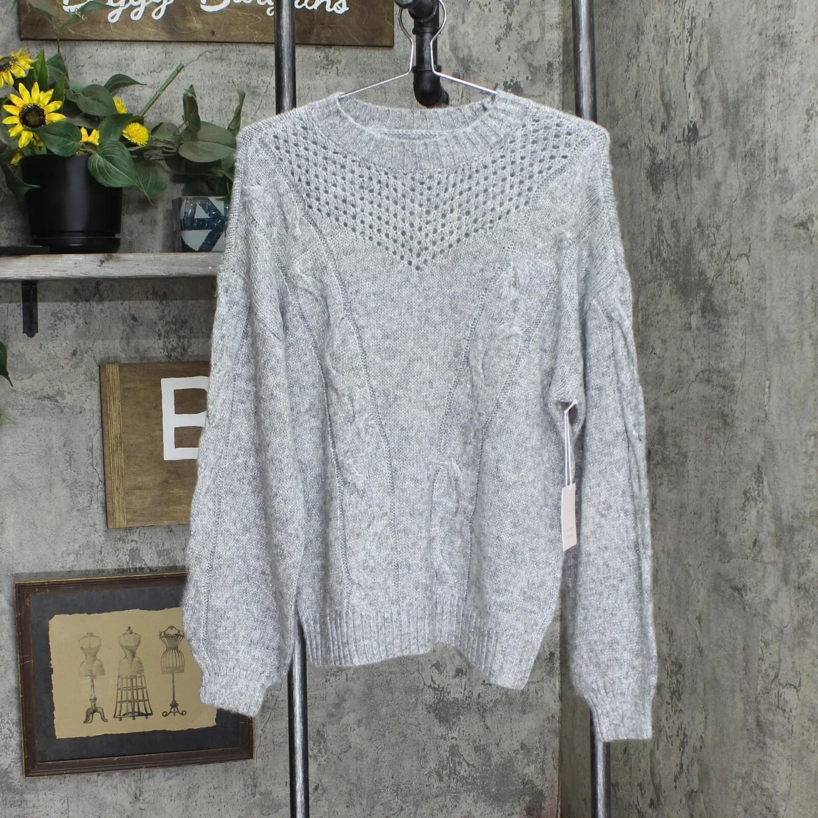 Lc Lauren Conrad Women's Cable-Knit Texture Sweater WL23S031RN Gray M