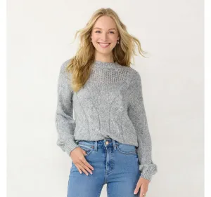 Lc Lauren Conrad Women's Cable-Knit Texture Sweater WL23S031RN Gray M