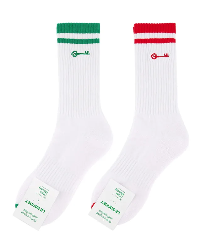 LE SONNET Key Logo Socks - Green / Red (2pack)