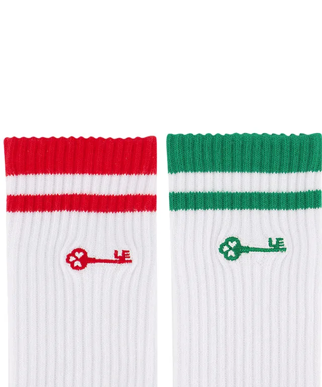 LE SONNET Key Logo Socks - Green / Red (2pack)