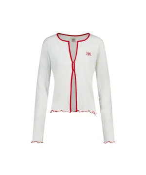LE SONNET Ribbon Cool Cardigan - Red