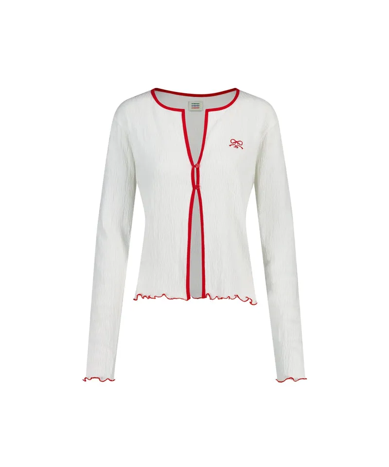 LE SONNET Ribbon Cool Cardigan - Red