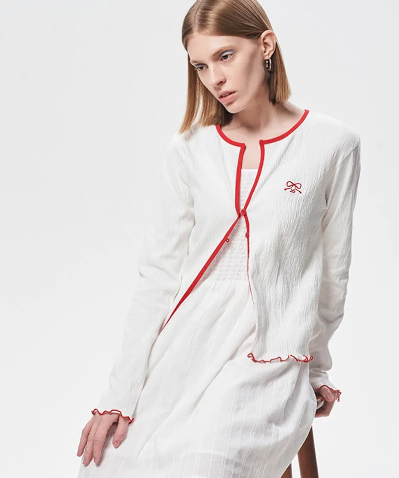 LE SONNET Ribbon Cool Cardigan - Red
