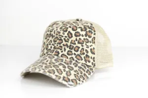 LEOPARD PONYTAIL Vintage Distressed Hat
