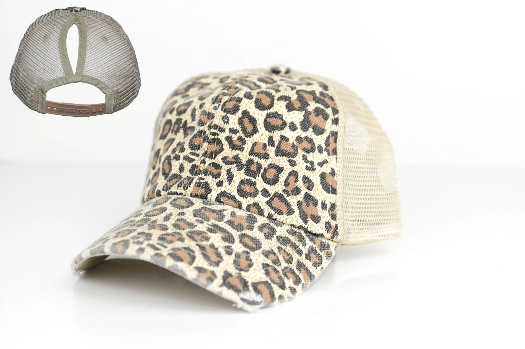 LEOPARD PONYTAIL Vintage Distressed Hat