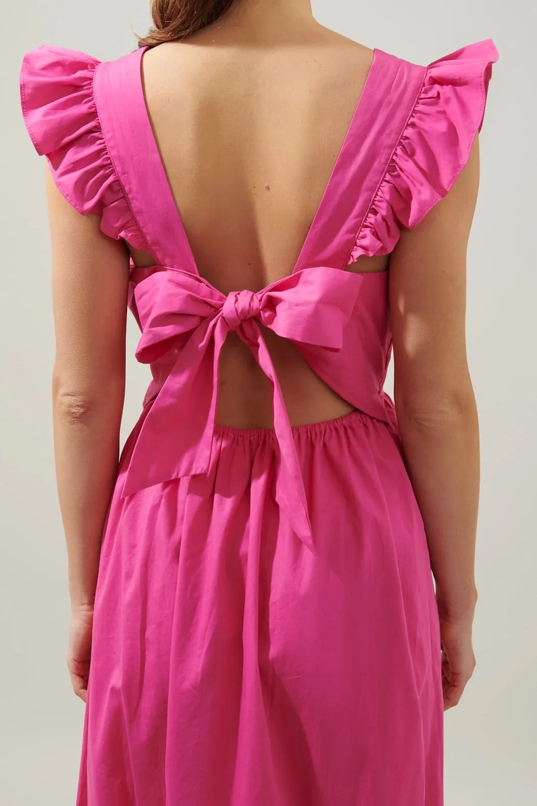 Lia Poplin Tie Back Midi Dress - Fuchsia