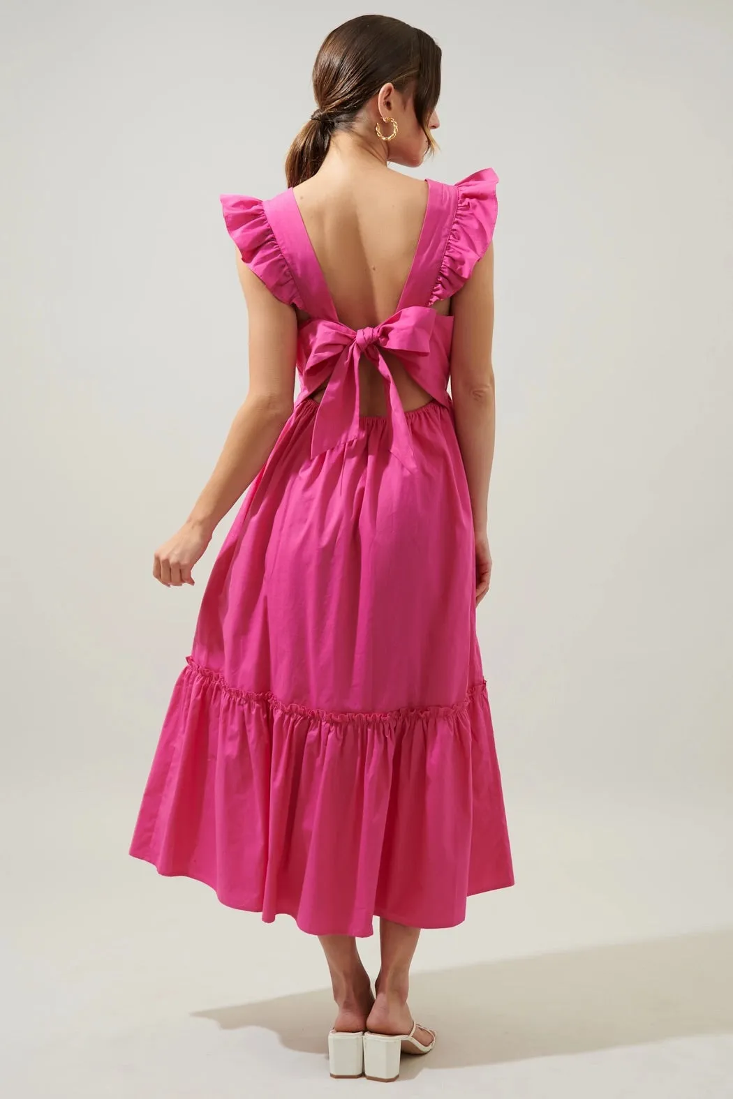 Lia Poplin Tie Back Midi Dress - Fuchsia