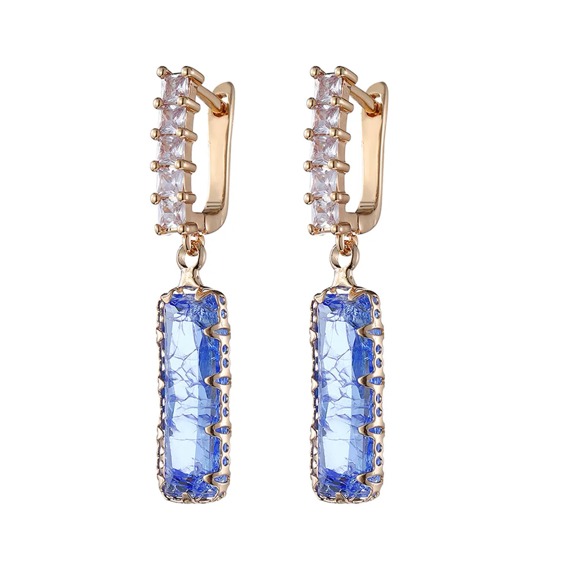 Light Blue Crystal & 18K Gold-Plated Baguette Huggie Earrings