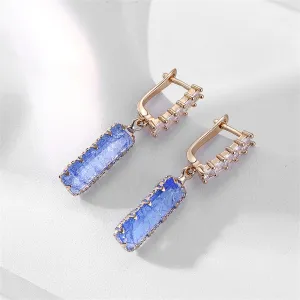 Light Blue Crystal & 18K Gold-Plated Baguette Huggie Earrings