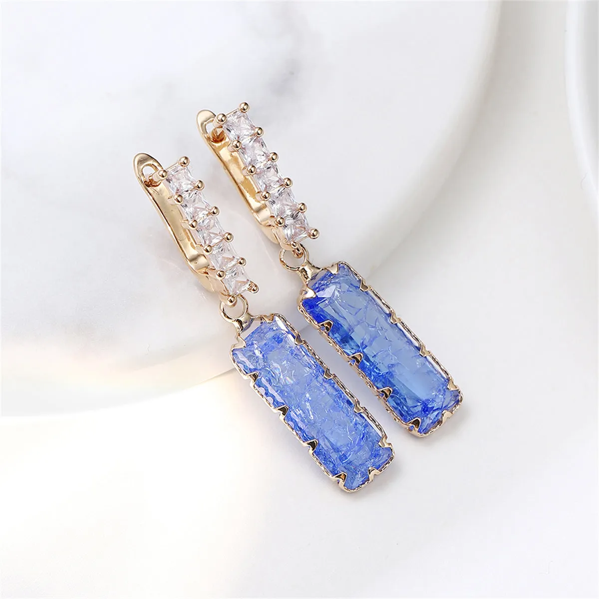 Light Blue Crystal & 18K Gold-Plated Baguette Huggie Earrings