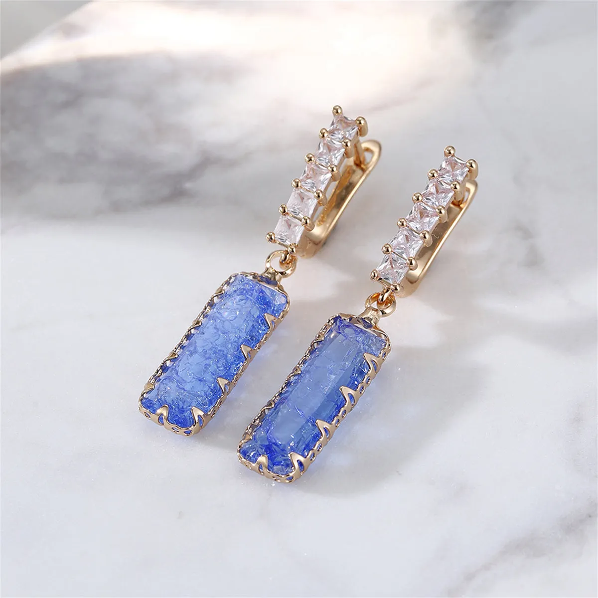 Light Blue Crystal & 18K Gold-Plated Baguette Huggie Earrings