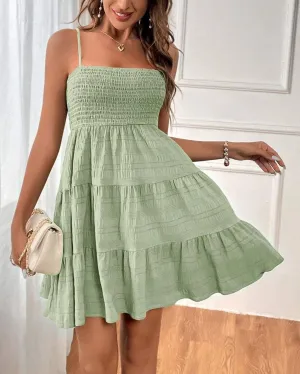 Light Green Textured Spaghetti Strap Dress