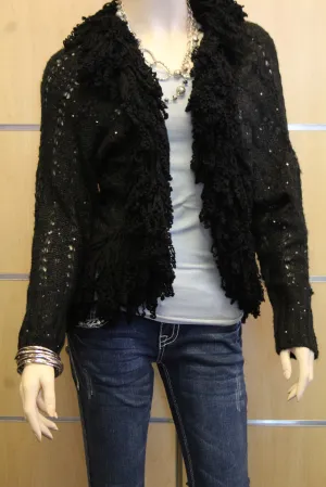 Lily | Crochet Black with Ruffle Trimming and Sequin Cardigan