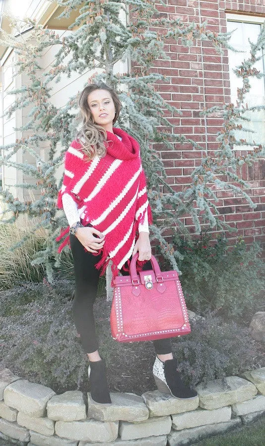 Lily | Crochet Striped Sweater Poncho Black & White