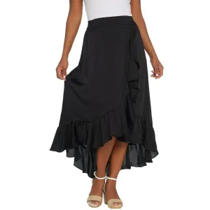 Lisa Rinna Women's Pull On Ruffled Faux Wrap Midi Skirt