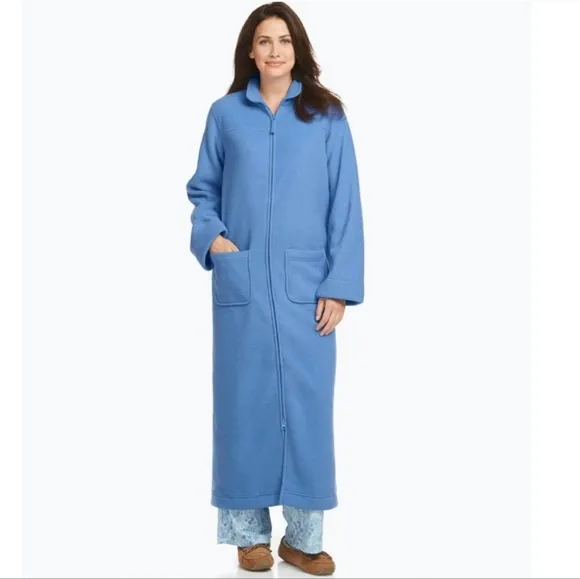 L.L. Bean Periwinkle Blue Long Fleece Full Zip Front Warm Winter Robe Size 3X