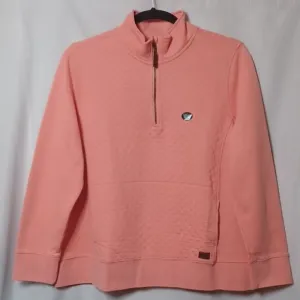 L.L.Bean Warm Coral 1/4 Zipper Pull   Over Quilted Long Sleeve Sweater. …