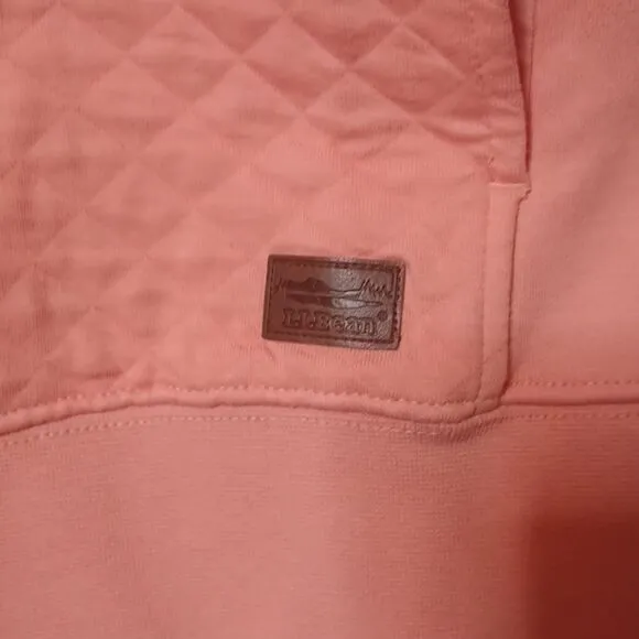 L.L.Bean Warm Coral 1/4 Zipper Pull   Over Quilted Long Sleeve Sweater. …