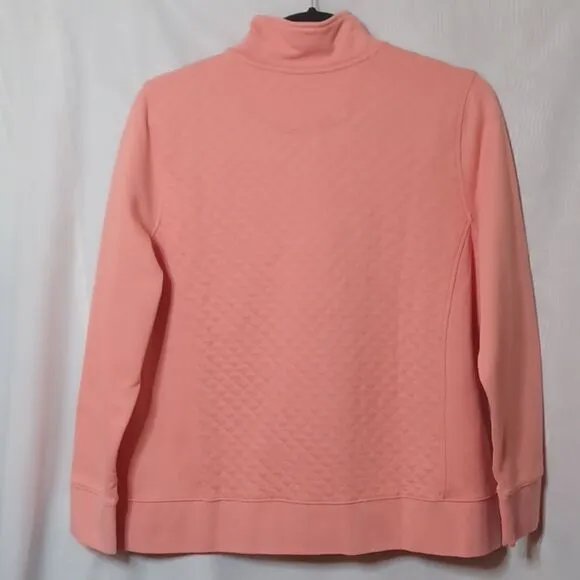 L.L.Bean Warm Coral 1/4 Zipper Pull   Over Quilted Long Sleeve Sweater. …