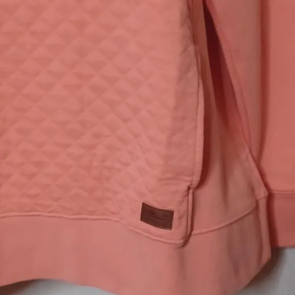 L.L.Bean Warm Coral 1/4 Zipper Pull   Over Quilted Long Sleeve Sweater. …