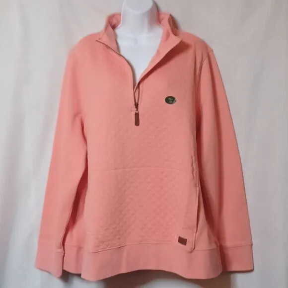 L.L.Bean Warm Coral 1/4 Zipper Pull   Over Quilted Long Sleeve Sweater. …