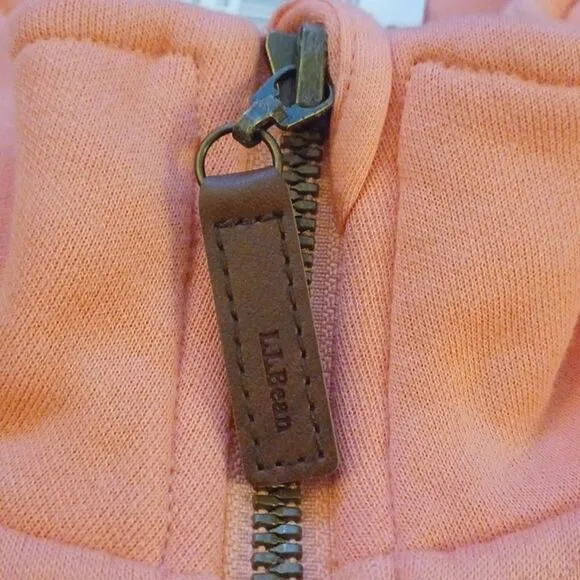 L.L.Bean Warm Coral 1/4 Zipper Pull   Over Quilted Long Sleeve Sweater. …