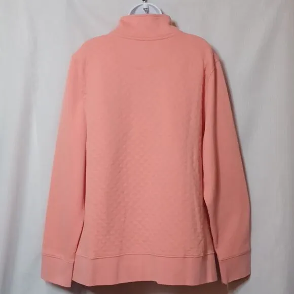 L.L.Bean Warm Coral 1/4 Zipper Pull   Over Quilted Long Sleeve Sweater. …