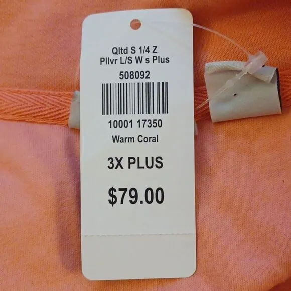L.L.Bean Warm Coral 1/4 Zipper Pull   Over Quilted Long Sleeve Sweater. …